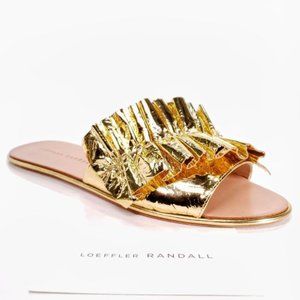 Loeffler Randall Gold Leather Slides 9.5